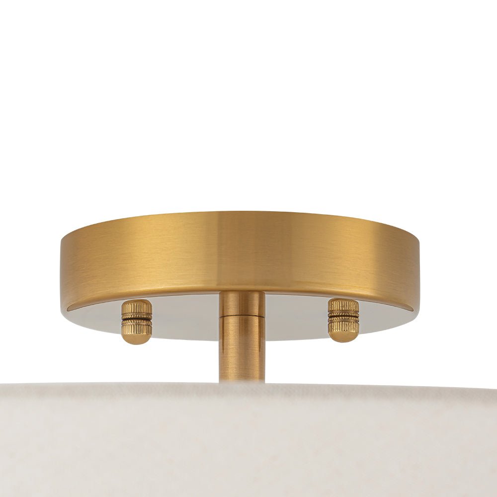 Pendantlightie - Contemporary 3 - Light Linen Fabric Cone Ceiling Light - Semi Flush Mount - Brass - 