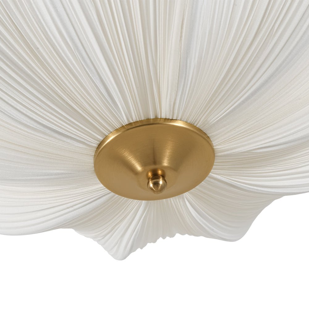 Pendantlightie - Contemporary 3 - Light Scalloped Fabric Shade Pleated Semi Ceiling Light - Semi Flush Mount - Brass - 