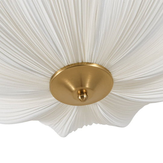 Pendantlightie - Contemporary 3 - Light Scalloped Fabric Shade Pleated Semi Ceiling Light - Semi Flush Mount - Brass - 