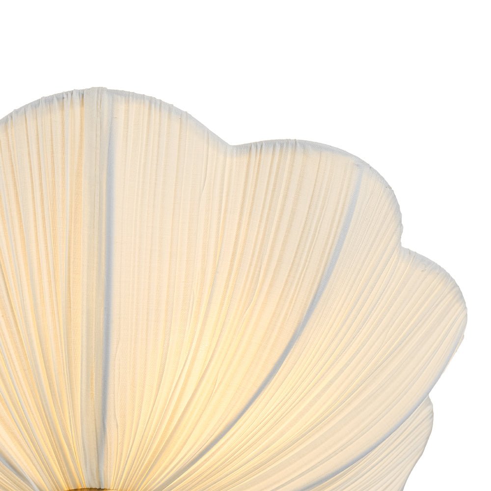 Pendantlightie - Contemporary 3 - Light Scalloped Fabric Shade Pleated Semi Ceiling Light - Semi Flush Mount - Brass - 