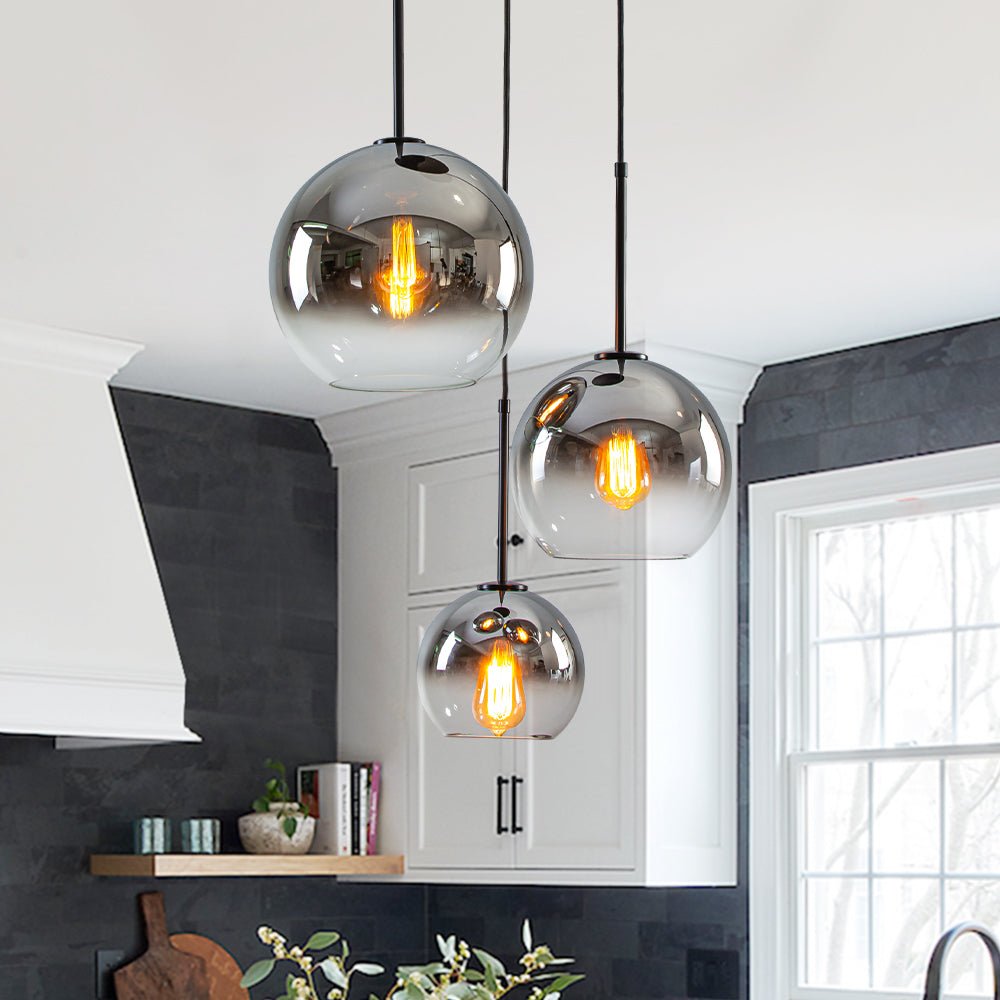 Pendantlightie - Contemporary 3 - Light Sculptural Cluster Spherical Gradient Glass Pendant - Pendants - Gradient Black - 