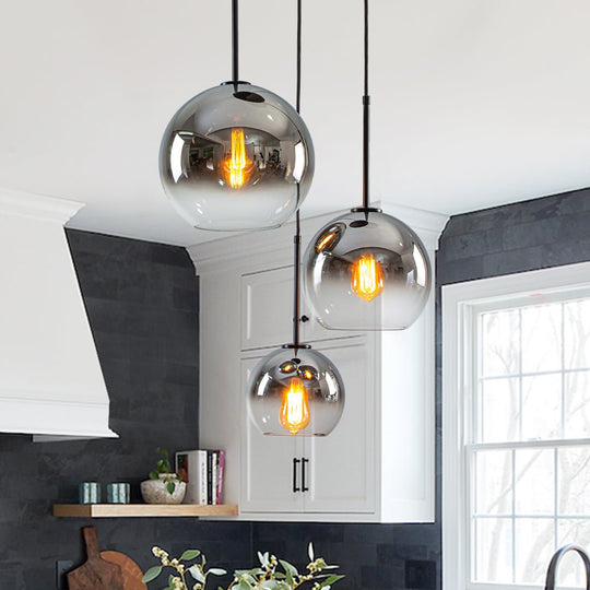 Pendantlightie - Contemporary 3 - Light Sculptural Cluster Spherical Gradient Glass Pendant - Pendants - Gradient Black - 