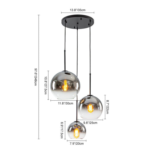 Pendantlightie - Contemporary 3 - Light Sculptural Cluster Spherical Gradient Glass Pendant - Pendants - Gradient Gold - 