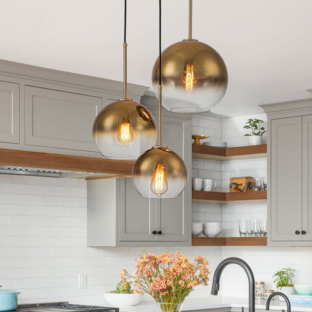 Pendantlightie - Contemporary 3 - Light Sculptural Cluster Spherical Gradient Glass Pendant - Pendants - Gradient Gold - 