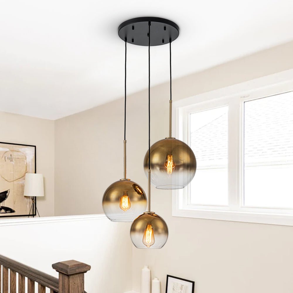 Pendantlightie - Contemporary 3 - Light Sculptural Cluster Spherical Gradient Glass Pendant - Pendants - Gradient Gold - 