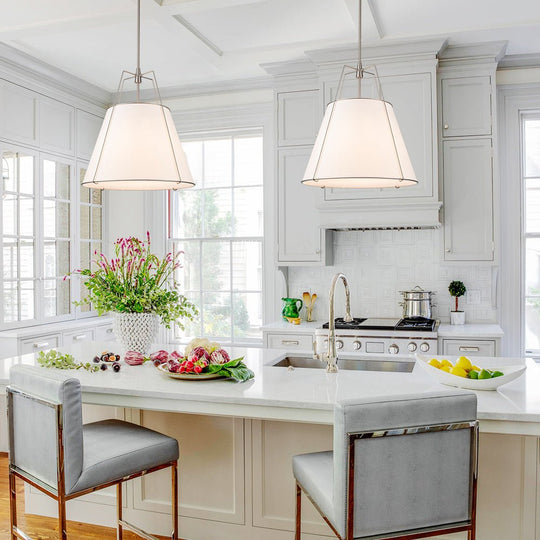 Pendantlightie - Contemporary 4 - Light Conical Linen Tapered Pendant Light - Pendants - Large - White+Nickel