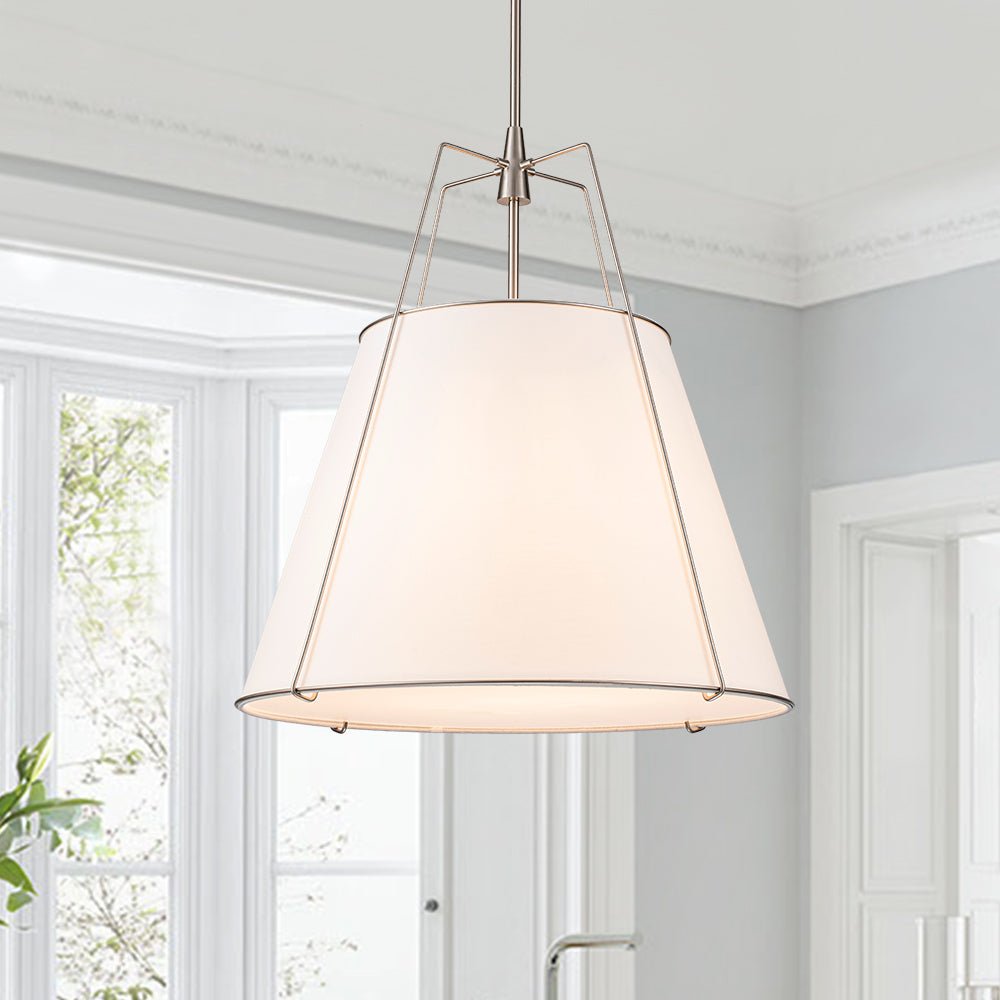 Pendantlightie - Contemporary 4 - Light Conical Linen Tapered Pendant Light - Pendants - Small - Black+Brass