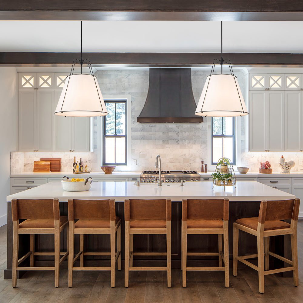 Pendantlightie - Contemporary 4 - Light Conical Linen Tapered Pendant Light - Pendants - Small - White+Black