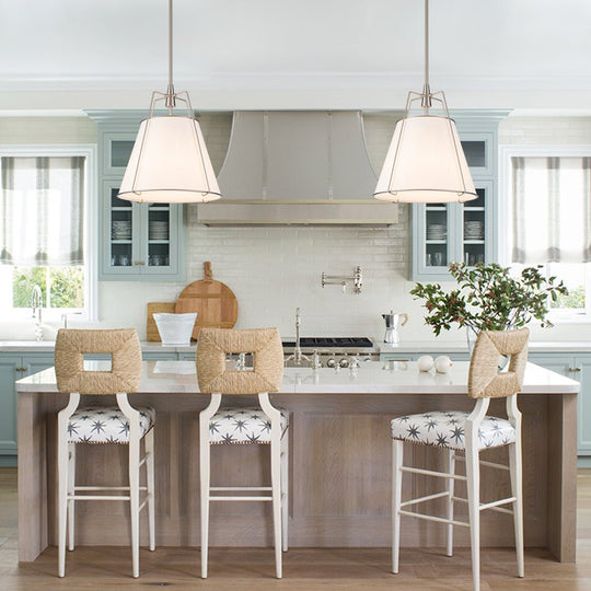 Pendantlightie - Contemporary 4 - Light Conical Linen Tapered Pendant Light - Pendants - Small - White+Nickel