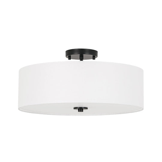 Pendantlightie-Contemporary 4-Light Tiered Fabric Linen Drum Semi Ceiling Light-Semi Flush Mount-Black-Large (2 Tier)