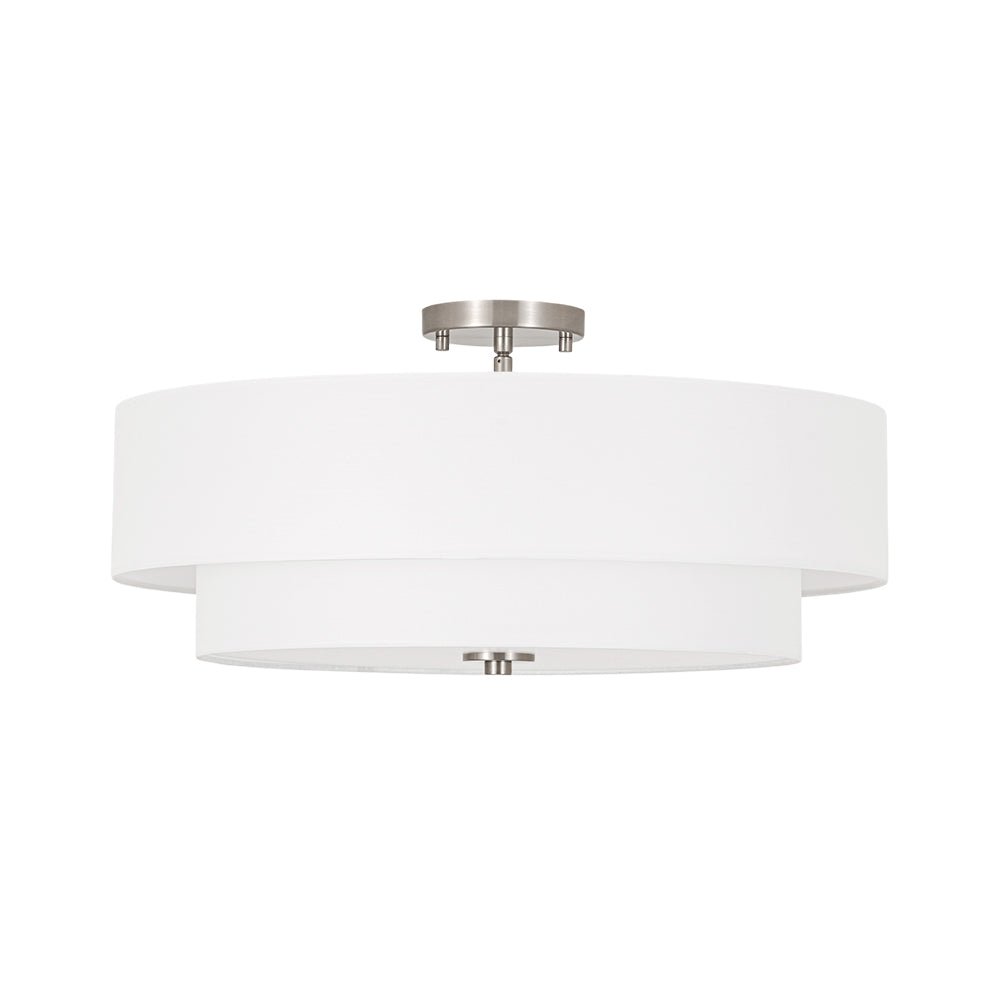 Pendantlightie-Contemporary 4-Light Tiered Fabric Linen Drum Semi Ceiling Light-Semi Flush Mount-Black-Large (2 Tier)