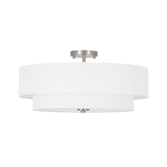 Pendantlightie-Contemporary 4-Light Tiered Fabric Linen Drum Semi Ceiling Light-Semi Flush Mount-Black-Large (2 Tier)