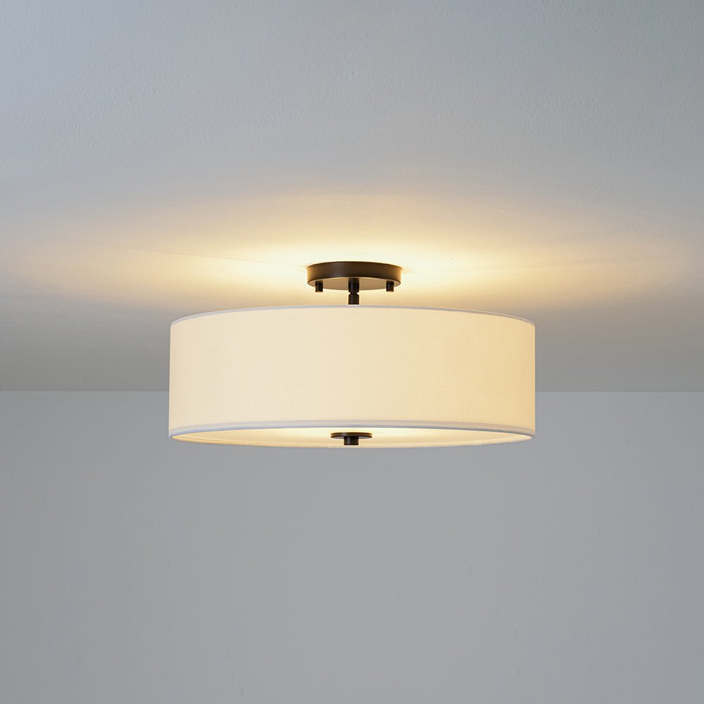 Pendantlightie-Contemporary 4-Light Tiered Fabric Linen Drum Semi Ceiling Light-Semi Flush Mount-Black-Large (2 Tier)