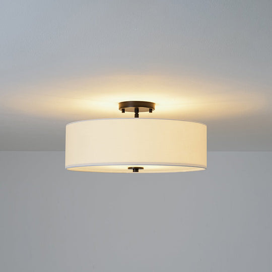 Pendantlightie-Contemporary 4-Light Tiered Fabric Linen Drum Semi Ceiling Light-Semi Flush Mount-Black-Large (2 Tier)