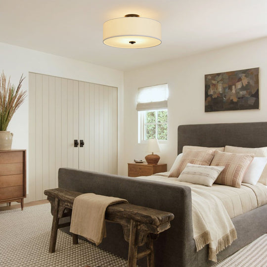 Pendantlightie-Contemporary 4-Light Tiered Fabric Linen Drum Semi Ceiling Light-Semi Flush Mount-Black-Large (2 Tier)