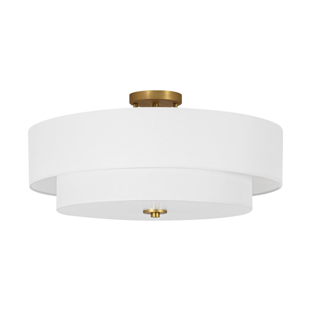 Pendantlightie - Contemporary 4 - Light Tiered Fabric Linen Drum Semi Ceiling Light - Semi Flush Mount - Brass - Small (1 Tier)