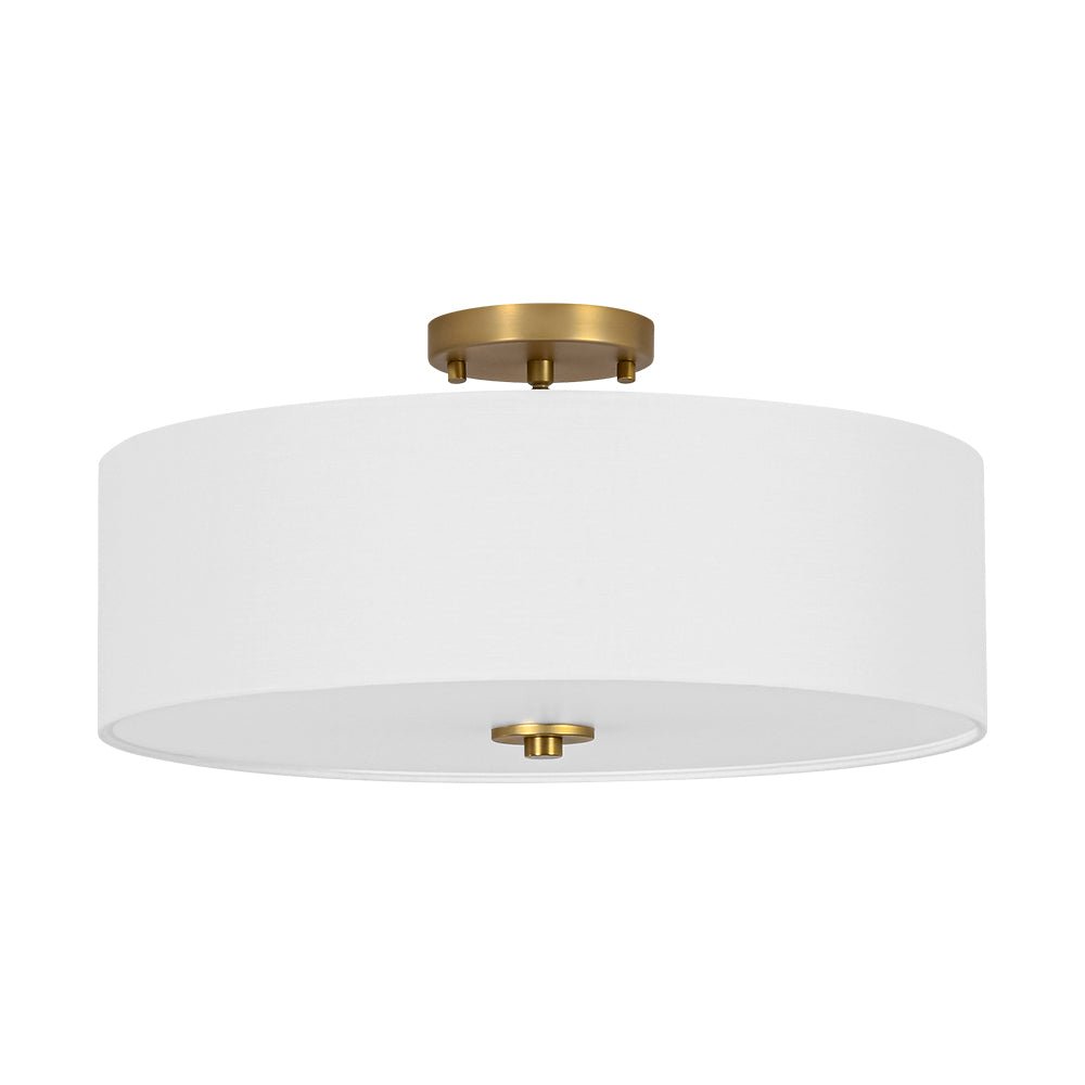 Pendantlightie - Contemporary 4 - Light Tiered Fabric Linen Drum Semi Ceiling Light - Semi Flush Mount - Brass - Small (1 Tier)