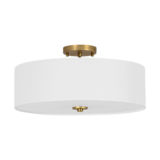 Pendantlightie - Contemporary 4 - Light Tiered Fabric Linen Drum Semi Ceiling Light - Semi Flush Mount - Brass - Small (1 Tier)