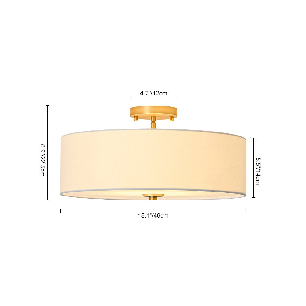 Pendantlightie - Contemporary 4 - Light Tiered Fabric Linen Drum Semi Ceiling Light - Semi Flush Mount - Brass - Small (1 Tier)