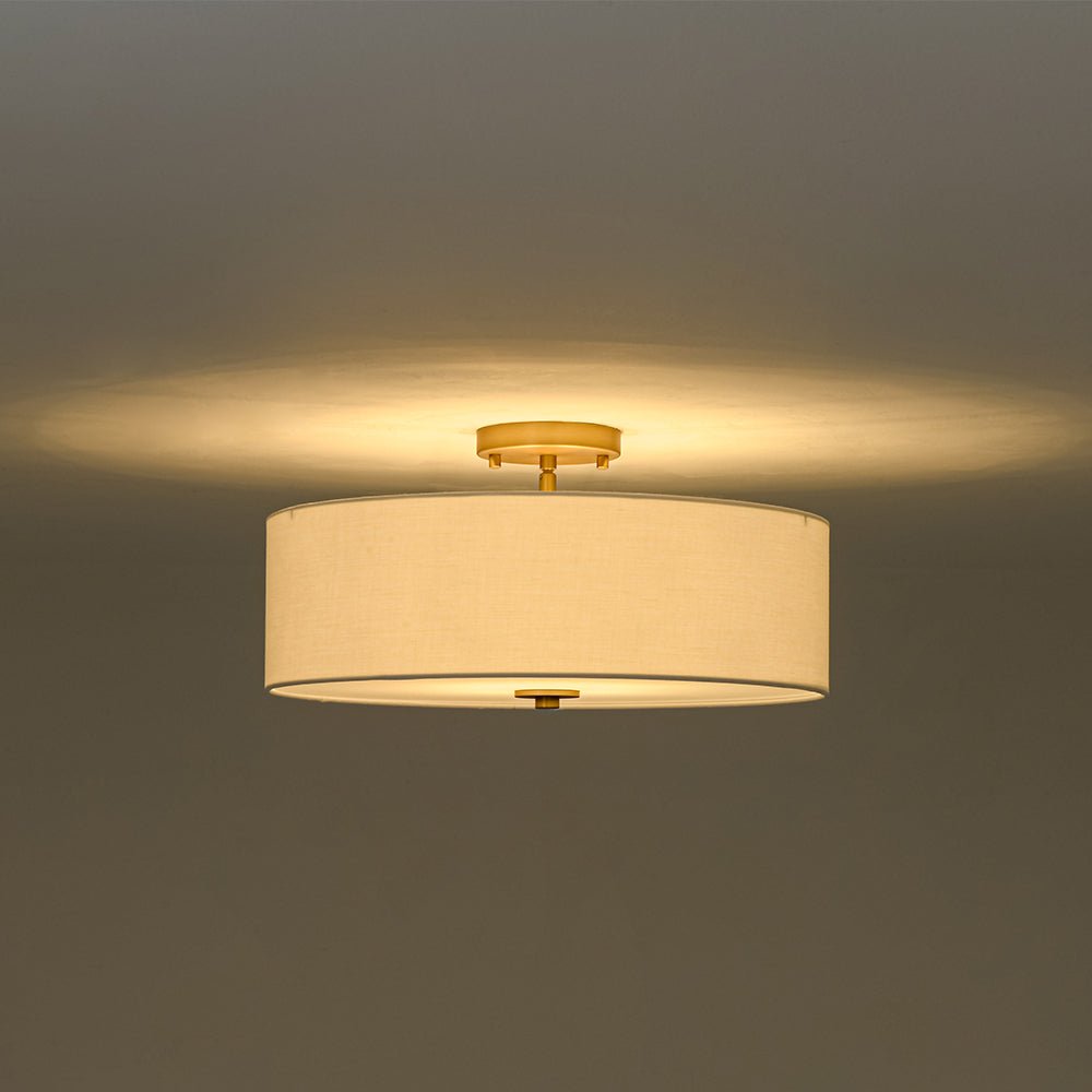 Pendantlightie - Contemporary 4 - Light Tiered Fabric Linen Drum Semi Ceiling Light - Semi Flush Mount - Brass - Small (1 Tier)