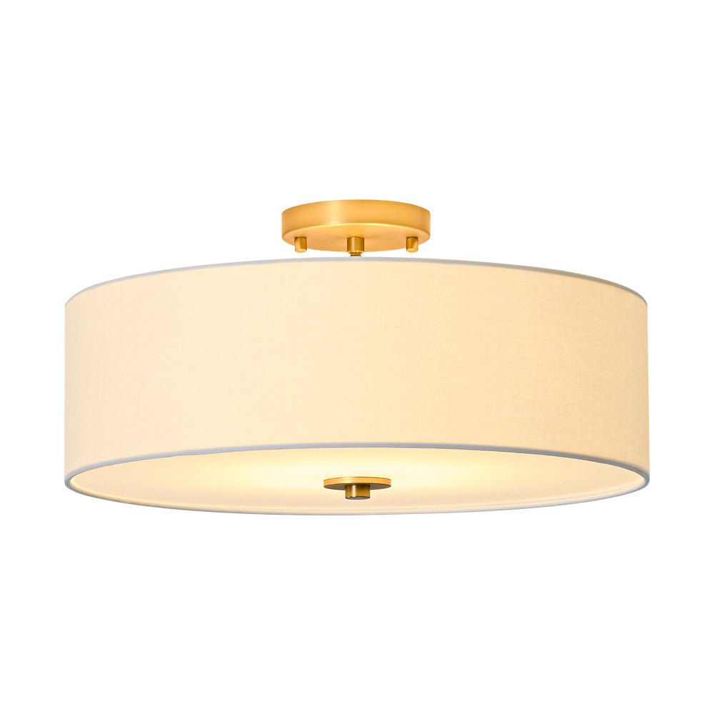 Pendantlightie - Contemporary 4 - Light Tiered Fabric Linen Drum Semi Ceiling Light - Semi Flush Mount - Brass - Small (1 Tier)