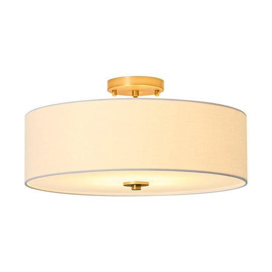 Pendantlightie - Contemporary 4 - Light Tiered Fabric Linen Drum Semi Ceiling Light - Semi Flush Mount - Brass - Small (1 Tier)