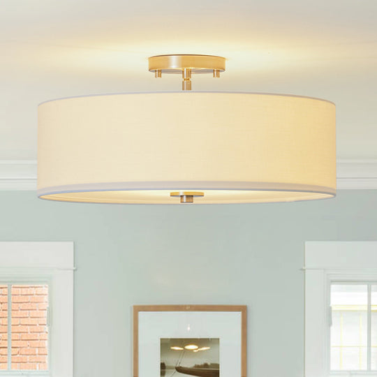 Pendantlightie-Contemporary 4-Light Tiered Fabric Linen Drum Semi Ceiling Light-Semi Flush Mount-Nickel-Small (1 Tier)