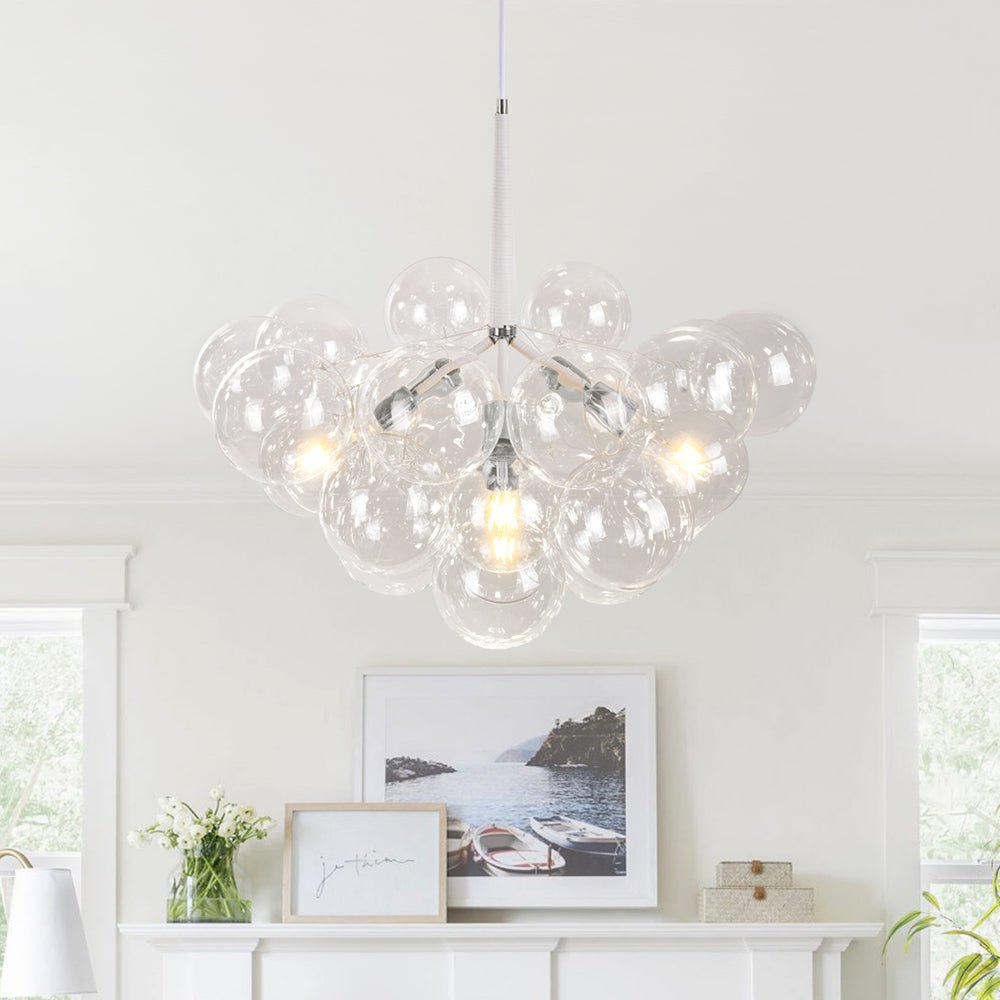 Pendantlightie - Contemporary Clear Glass Bubble Chandelier - Chandeliers - 6Lt - White+Silver