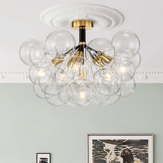 Pendantlightie - Contemporary Clear Glass Bubble Semi Flush Mount - Semi Flush Mount - 6Lt - Black