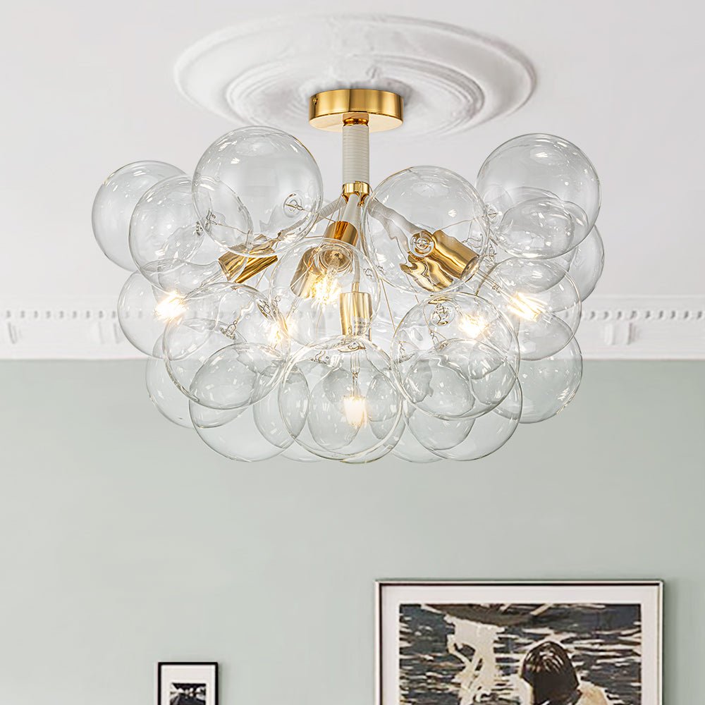 Pendantlightie - Contemporary Clear Glass Bubble Semi Flush Mount - Semi Flush Mount - 6Lt - White