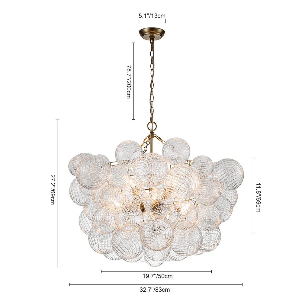 Pendantlightie - Contemporary Clear Ribbed Bubble Chandelier - Chandeliers - 3Lt - Black