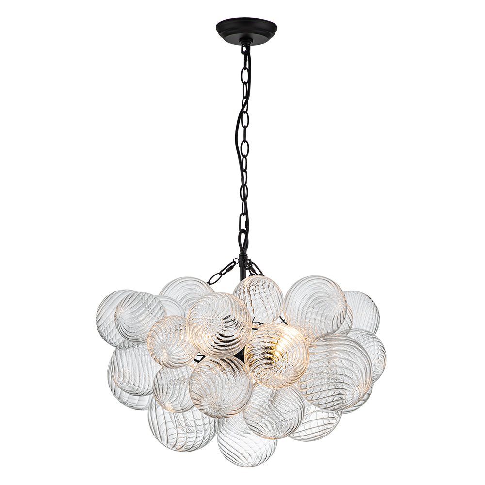 Pendantlightie - Contemporary Clear Ribbed Bubble Chandelier - Chandeliers - 3Lt - Black