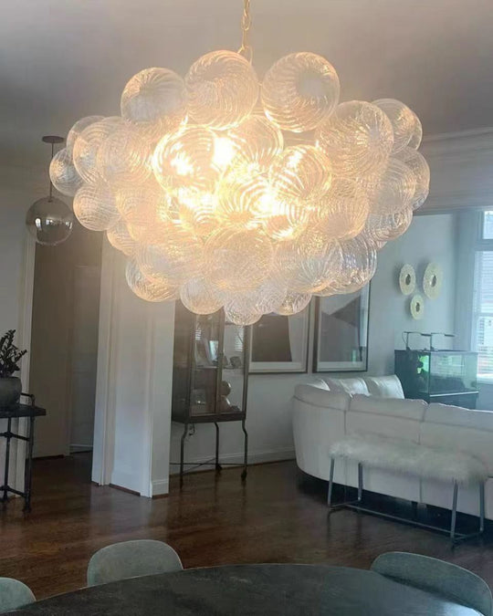 Pendantlightie - Contemporary Clear Ribbed Bubble Chandelier - Chandeliers - 3Lt - Brass