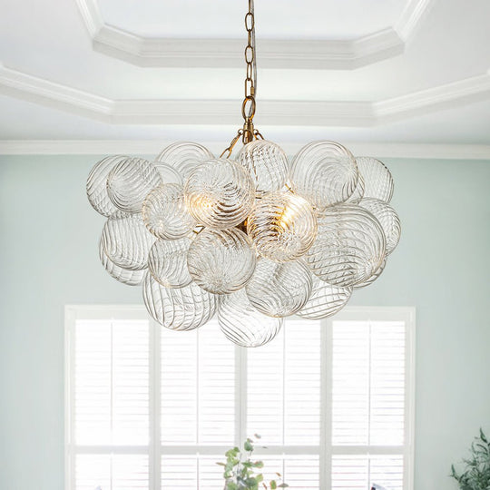 Pendantlightie - Contemporary Clear Ribbed Bubble Chandelier - Chandeliers - 3Lt - Nickel