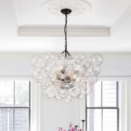 Pendantlightie - Contemporary Clear Ribbed Bubble Chandelier - Chandeliers - 8Lt - Black