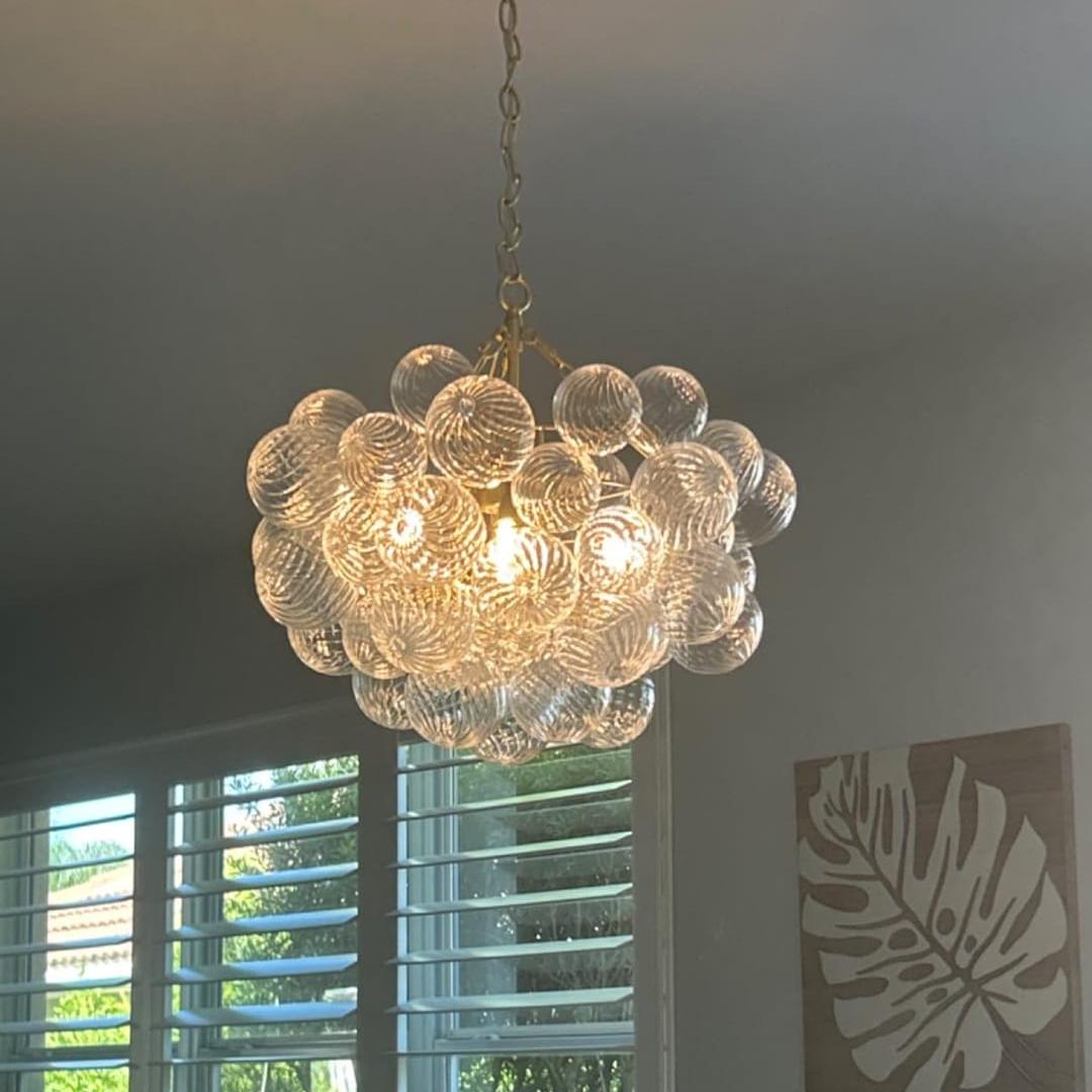 Pendantlightie - Contemporary Clear Ribbed Bubble Chandelier - Chandeliers - 8Lt - Brass