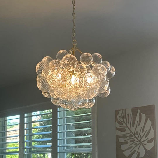 Pendantlightie - Contemporary Clear Ribbed Bubble Chandelier - Chandeliers - 8Lt - Brass