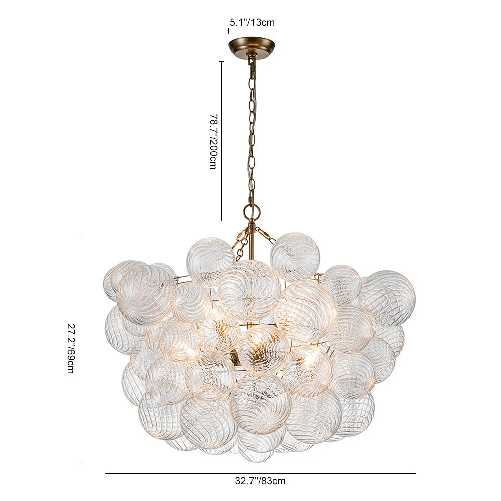 Pendantlightie - Contemporary Clear Ribbed Bubble Chandelier - Chandeliers - 8Lt - Nickel