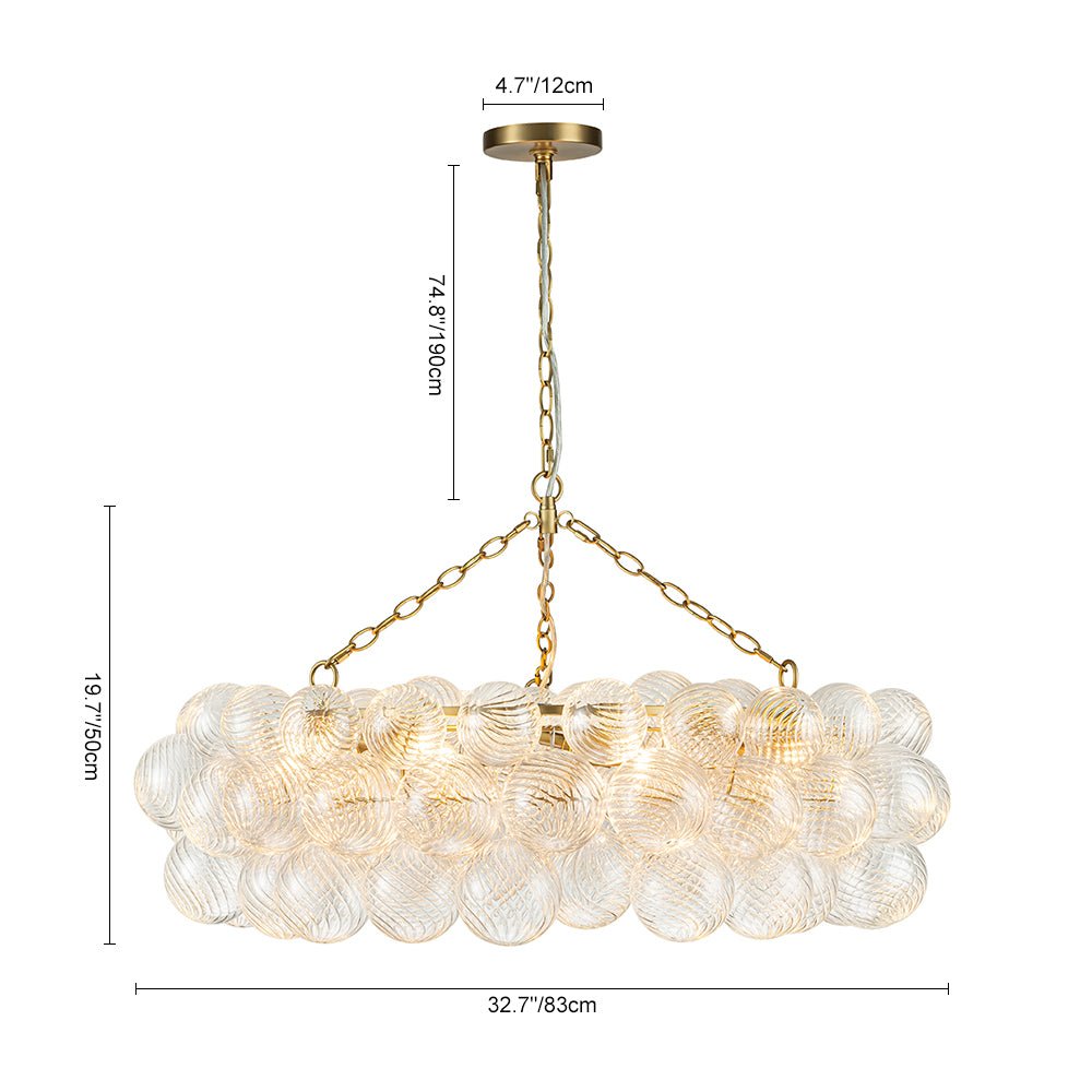 Pendantlightie - Contemporary Clear Ribbed Glass Globe Round Tiered Chandelier - Chandeliers - 12Lt - 