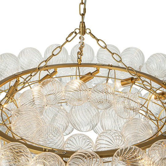 Pendantlightie - Contemporary Clear Ribbed Glass Globe Round Tiered Chandelier - Chandeliers - 12Lt - 