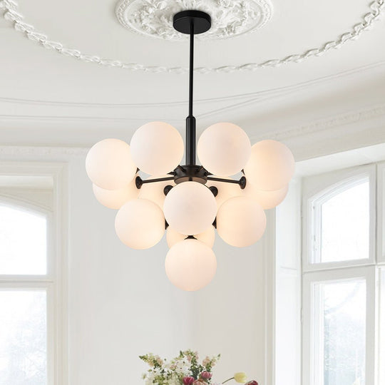 Pendantlightie - Contemporary Glass Bubble Tiered Chandelier - Chandeliers - 13Lt - Black