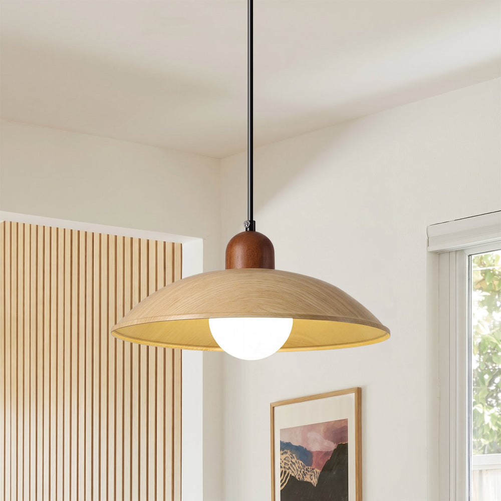 Pendantlightie-Contemporary Natural Dome Kitchen Island Wood Grain Pendant Light-Pendants-Natural-1Lt