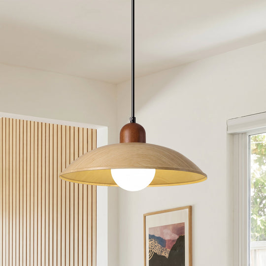 Pendantlightie-Contemporary Natural Dome Kitchen Island Wood Grain Pendant Light-Pendants-Natural-1Lt