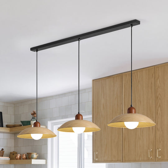 Pendantlightie-Contemporary Natural Dome Kitchen Island Wood Grain Pendant Light-Pendants-Natural-3Lt