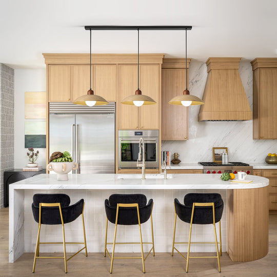 Pendantlightie-Contemporary Natural Dome Kitchen Island Wood Grain Pendant Light-Pendants-Natural-3Lt
