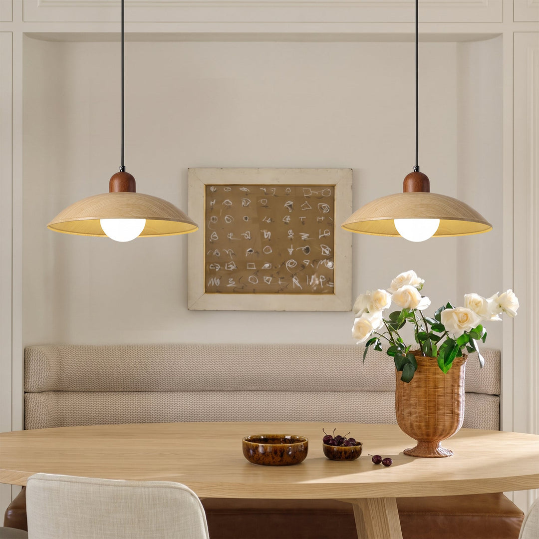Pendantlightie-Contemporary Natural Dome Kitchen Island Wood Grain Pendant Light-Pendants-Natural-3Lt