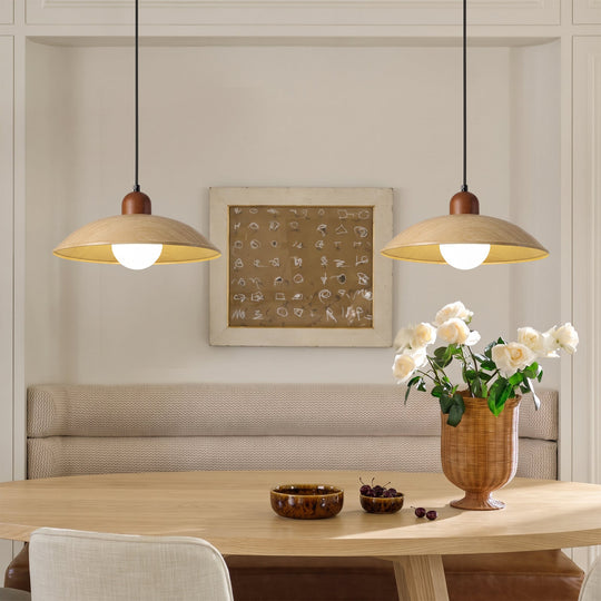 Pendantlightie-Contemporary Natural Dome Kitchen Island Wood Grain Pendant Light-Pendants-Natural-3Lt