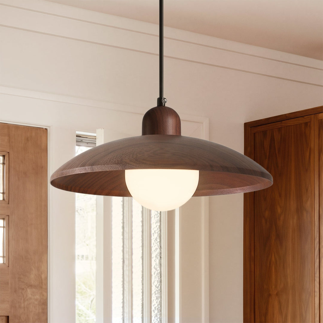 Pendantlightie-Contemporary Natural Dome Kitchen Island Wood Grain Pendant Light-Pendants-Walnut-1Lt