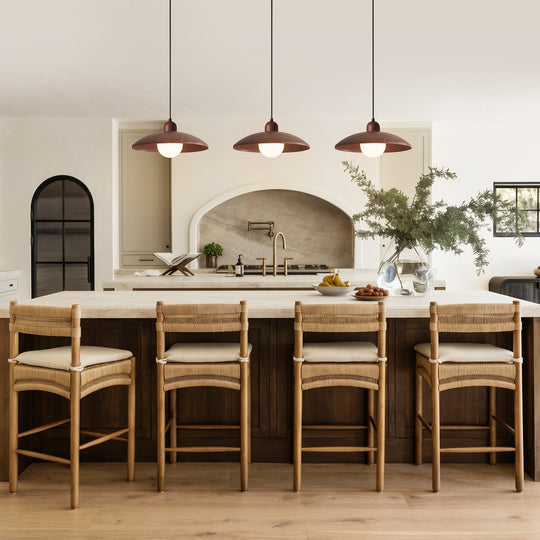 Pendantlightie-Contemporary Natural Dome Kitchen Island Wood Grain Pendant Light-Pendants-Walnut-3Lt