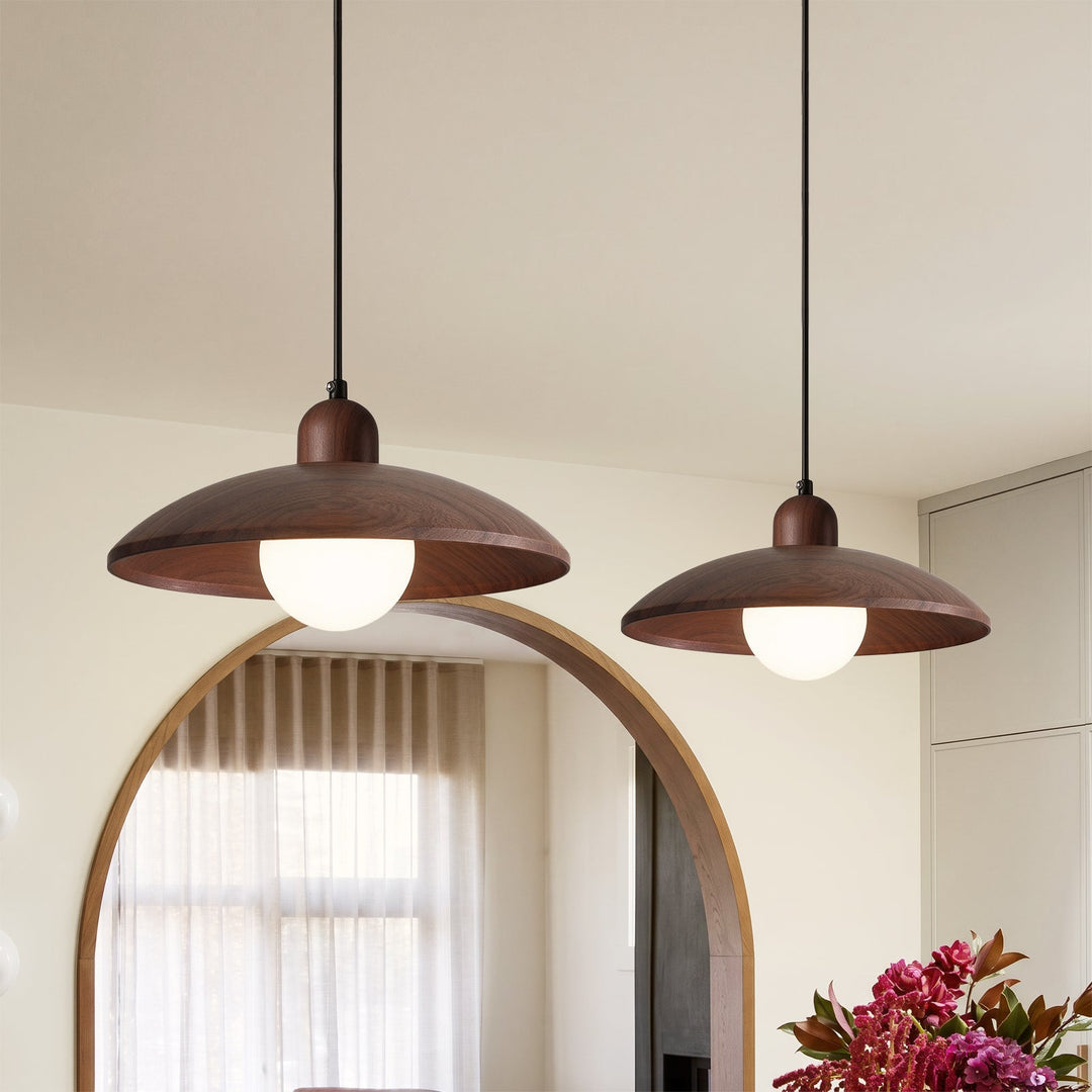 Pendantlightie-Contemporary Natural Dome Kitchen Island Wood Grain Pendant Light-Pendants-Walnut-3Lt